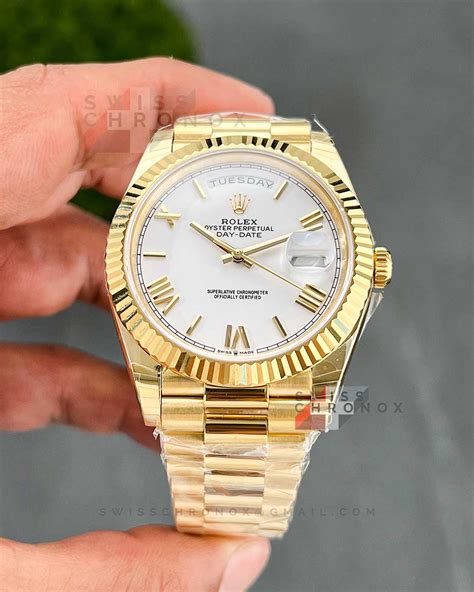 rolex day date yellow gold white dial|Rolex Day-Date 40 228239.